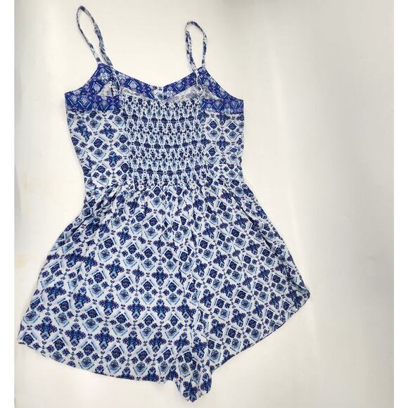 American Eagle Outfitters Button Up Romper Size XXS Blue Abstract Playsuit Boho - Picture 4 of 10